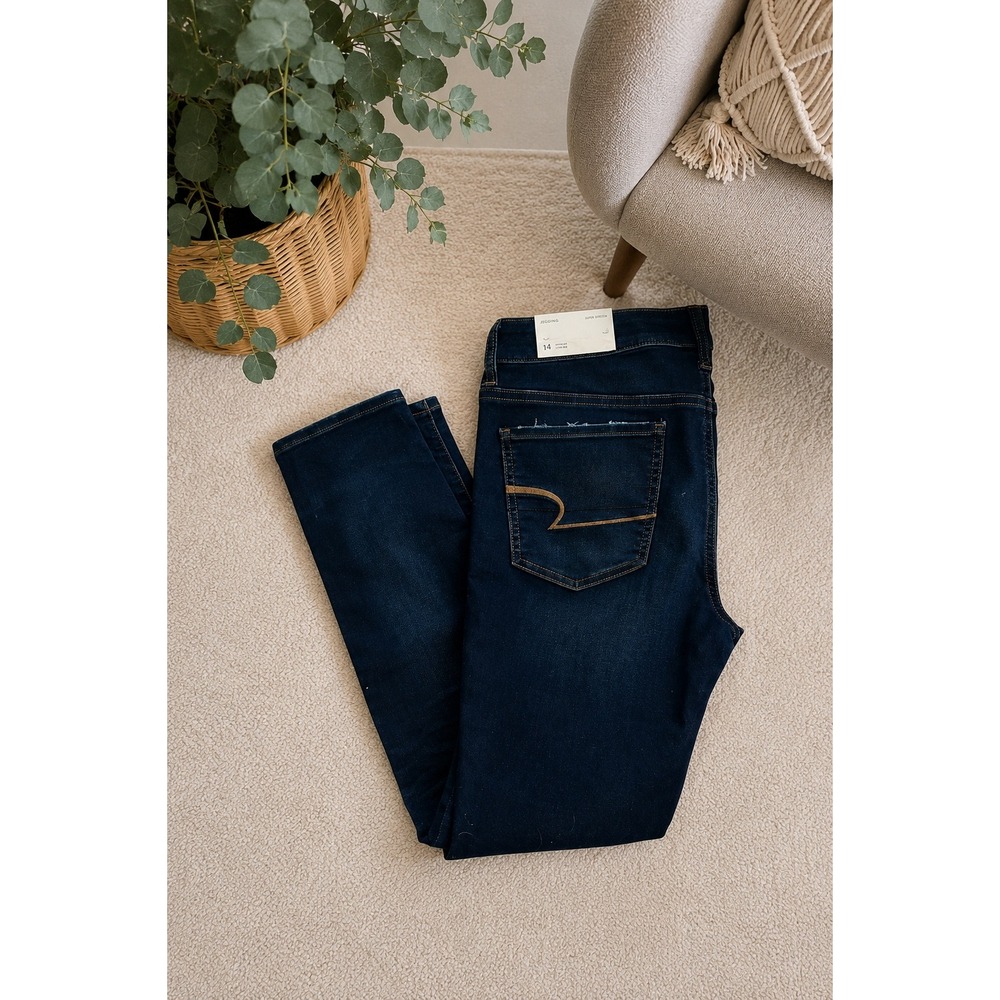 American Eagle Jet Indigo Jeggings Sz 14 Low Rise Super Stretch NWT Skinny Jeans